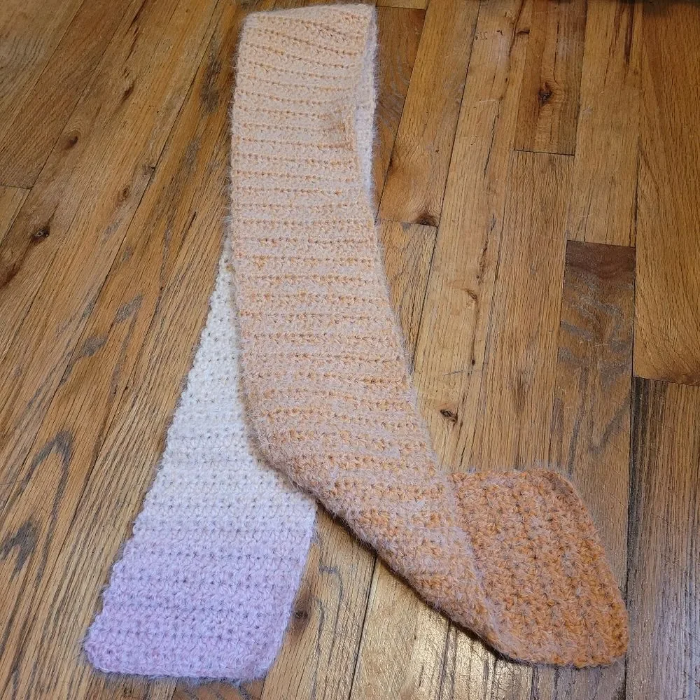 Handmade Crochet Cozy Knit Scarf in Pastel Shades Of Orange & Pink SUPER SOFT